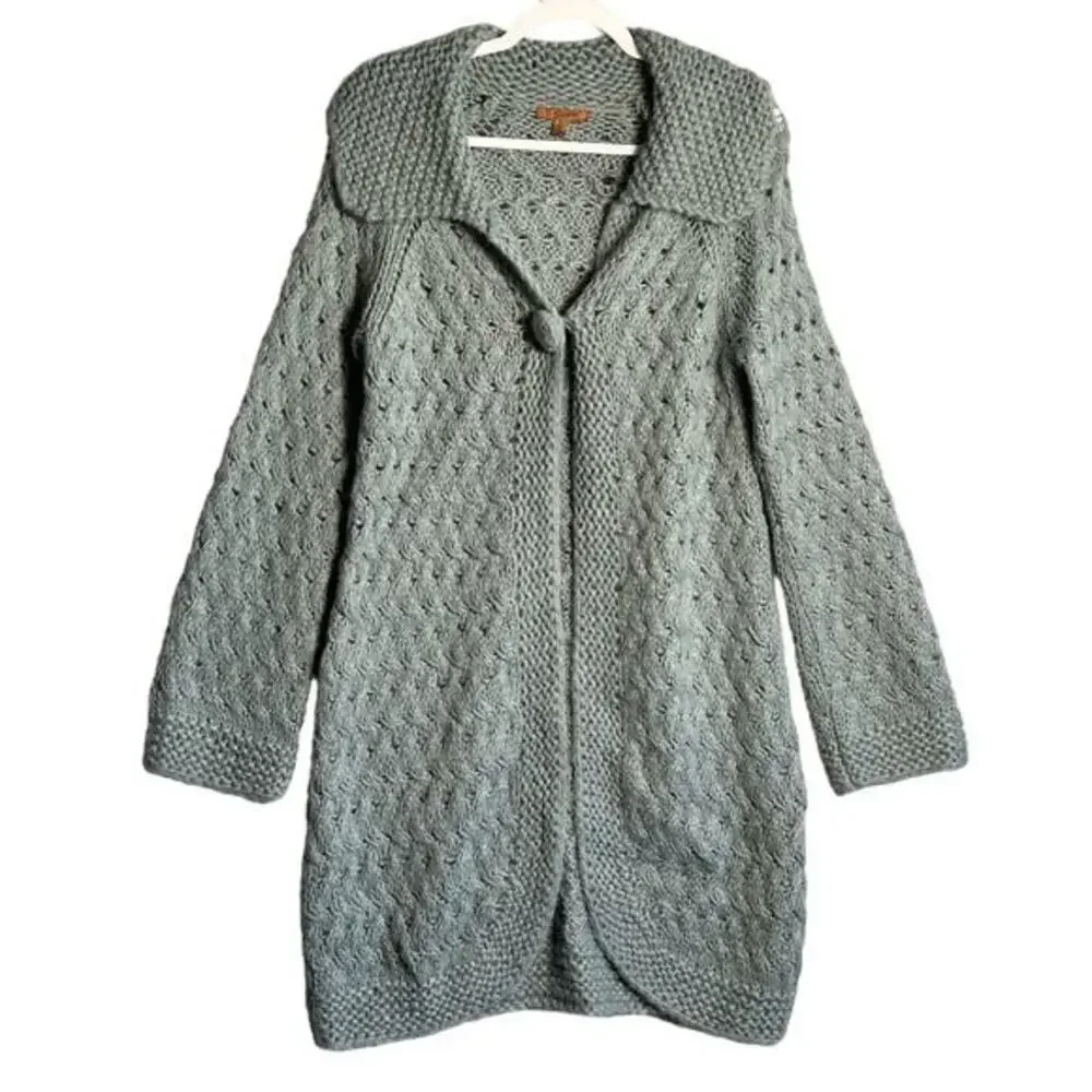 Two Sisters Sz S Mohair Long Cable Cardigan Sweater Single Button Lagenlook
